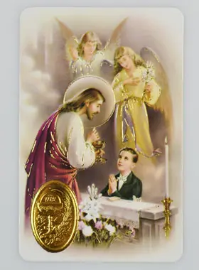 Gebedskaart met Medaille Eerste Communie Jongen (pic 1)