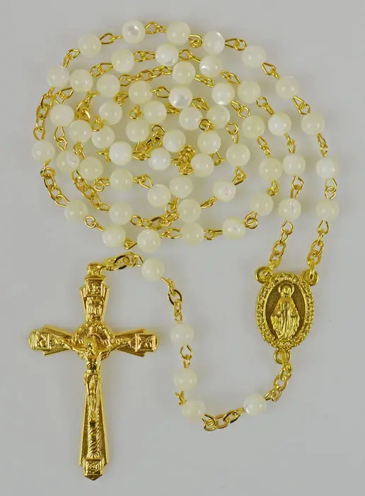 Rozenkrans Parelmoer Ronde Parel - Goudkleurige Ketting (pic 2)