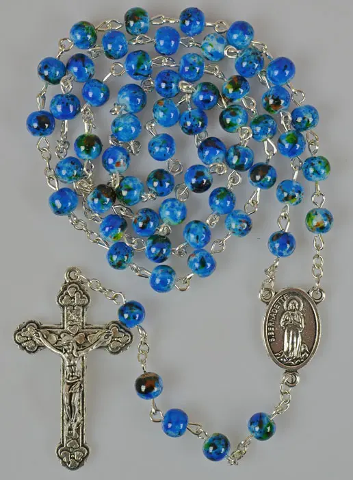 Rozenkrans Lourdes met Lourdes Water - Parelmoer Kralen Blauw (pic 2)