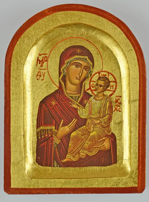 Icoon Moeder Gods Iverskaya (Portaïtissa) Afgerond - Bladgoud - 12 cm (pic 2)