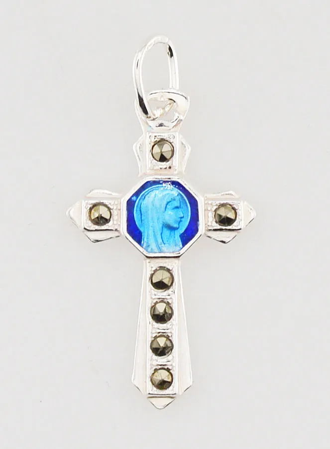 Hanger Kruis Echt Zilver en Blauw Emaille 23mm (pic 1)