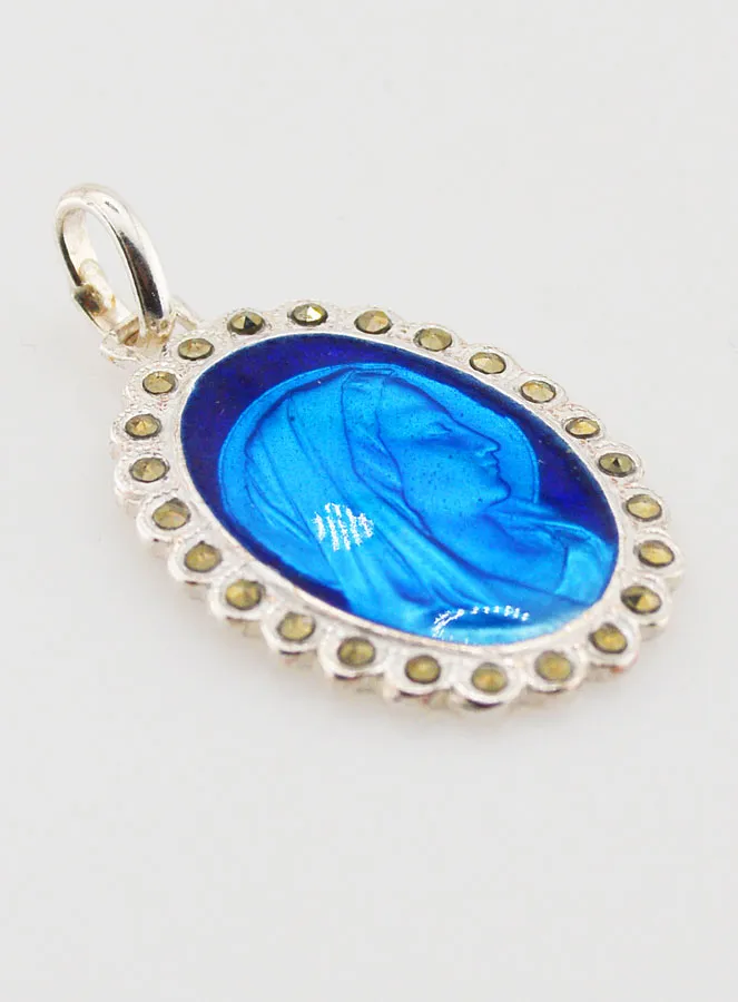 Hanger Maria Zilver en Emaille Blauw - 30mm (pic 3)