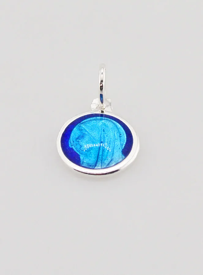 Hanger Profiel Maagd Maria - Zilver en Emaille Blauw - 10mm (pic 4)