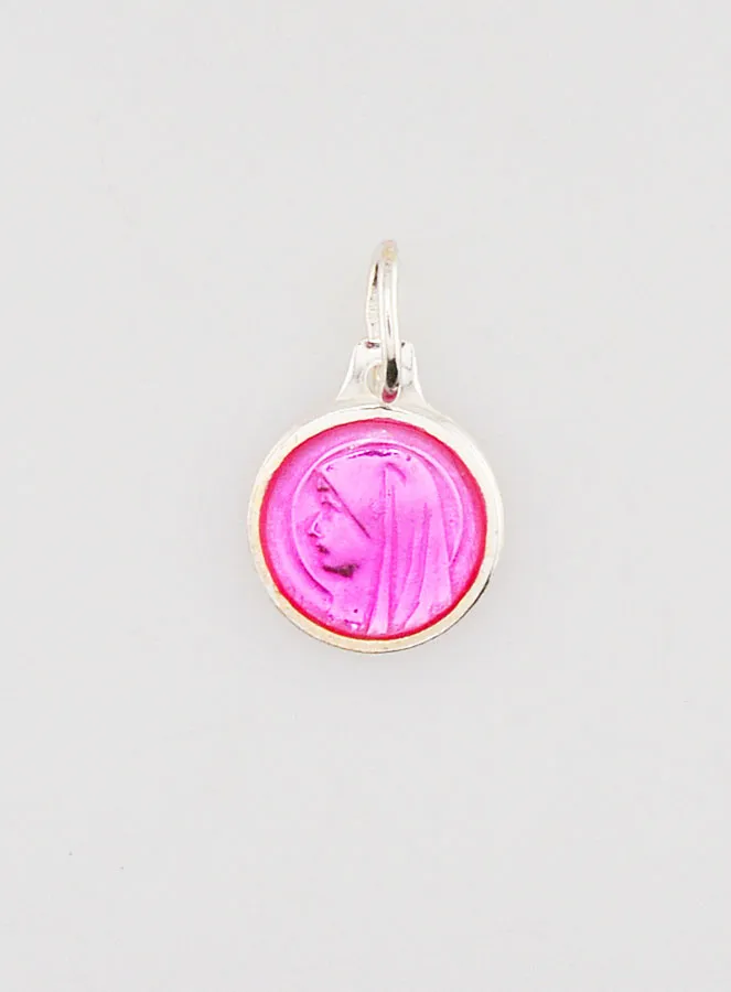 Hanger Maagd Maria Pink Roze -  925 Zilver en Emaille - 10mm (pic 1)
