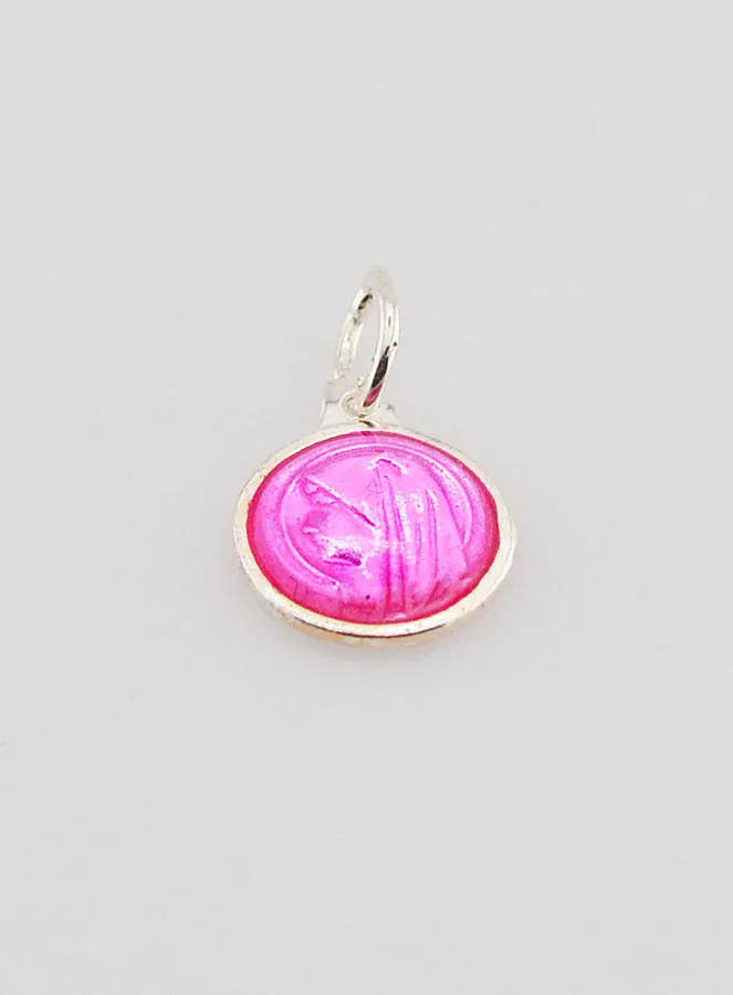 Hanger Maagd Maria Pink Roze -  925 Zilver en Emaille - 10mm (pic 2)