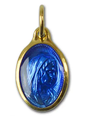 Medaille Profiel Heilige Maagd Maria Goudkleurig Blauw Emaille Ovaal - 17mm (pic 1)