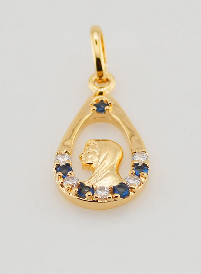 Hanger Druppel Maria - Strass Diamant Saffier Verguld (pic 2)