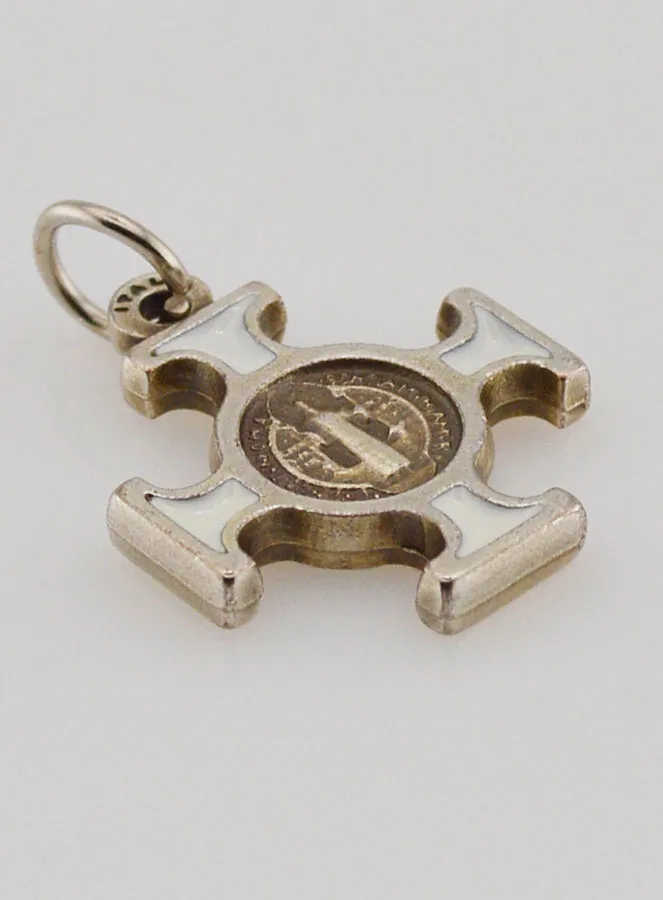 Hanger Kruis Heilige Benedictus Metaal - Wit - 2cm (pic 4)