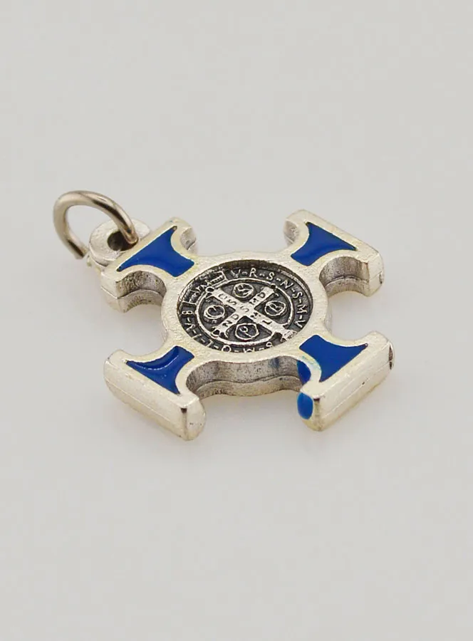 Kruis Heilige Benedictus Metaal - Blauw - 2cm (pic 4)