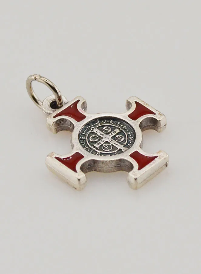 Hanger Kruis Heilige Benedictus Metaal - Rood - 2cm (pic 3)
