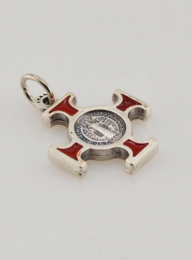 Hanger Kruis Heilige Benedictus Metaal - Rood - 2cm (pic 4)