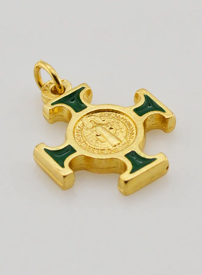 Hanger Kruis Heilige Benedictus Goudkleurig - Groen - 2 cm (pic 3)
