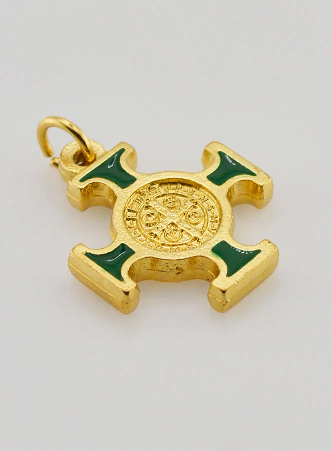 Hanger Kruis Heilige Benedictus Goudkleurig - Groen - 2 cm (pic 4)
