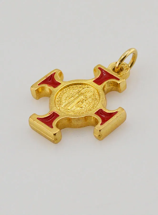 Hanger Kruis Heilige Benedictus Goudkleurig - Rood - 2cm (pic 4)