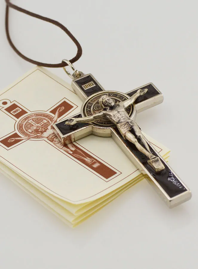 Hanger Kruis Heilige Benedictus - Bruin - 8 cm (pic 3)
