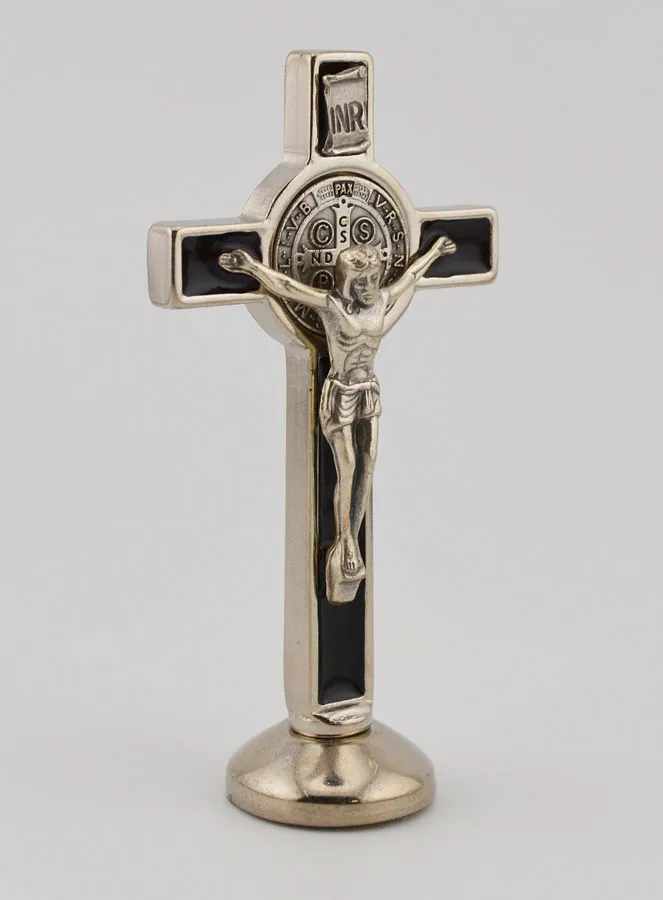 Kruis Heilige Benedictus Zilverkleurig op Voet - Zwart (pic 3)