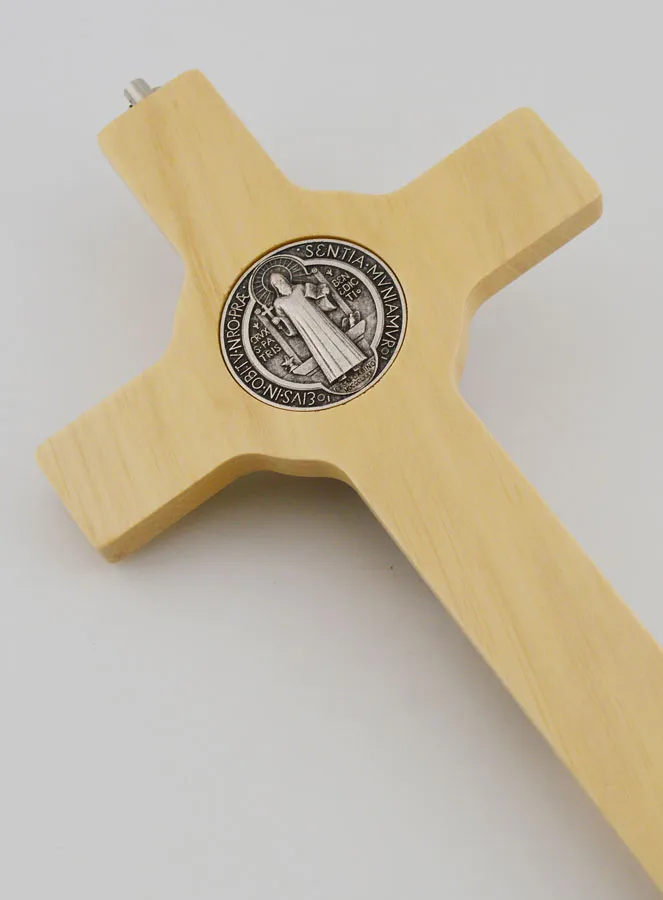 Kruisbeeld Kruis Heilige Benedictus van Lichtbruin Hout - 21 cm (pic 4)