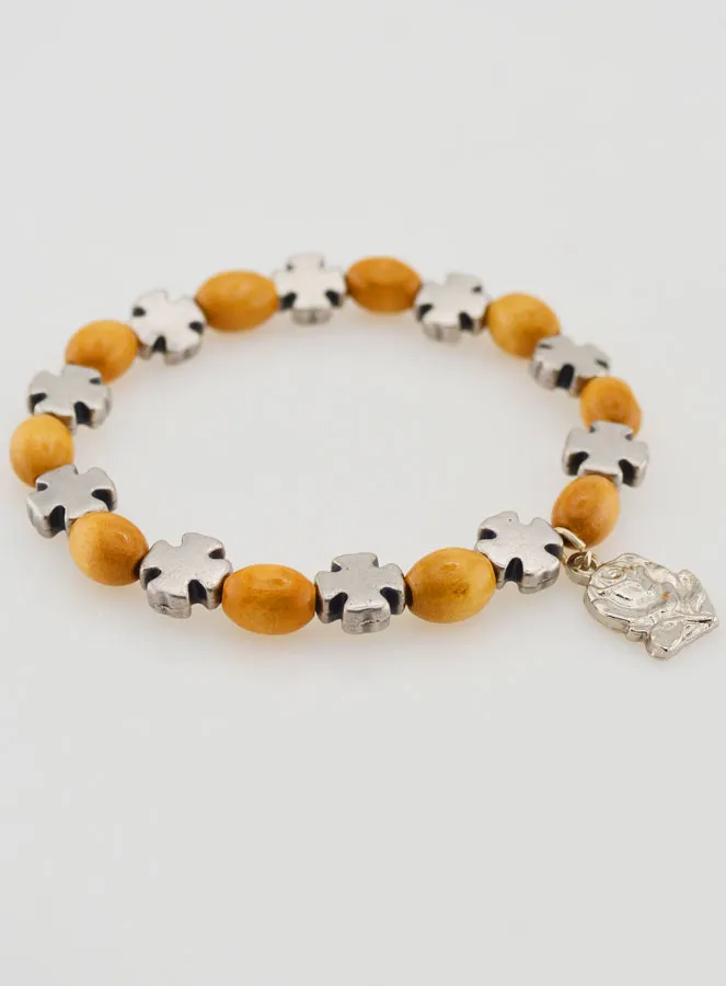 Rozenkrans Armband Hout en Kruisje Zilver (pic 3)