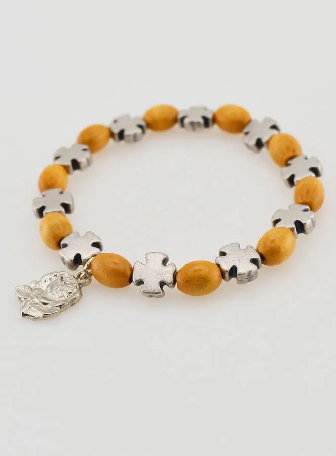 Rozenkrans Armband Hout en Kruisje Zilver (pic 4)