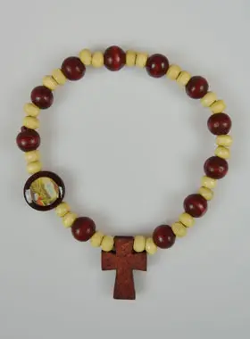 Armband Tientje Hout 2 Kleuren - Medaille Lourdes (pic 1)