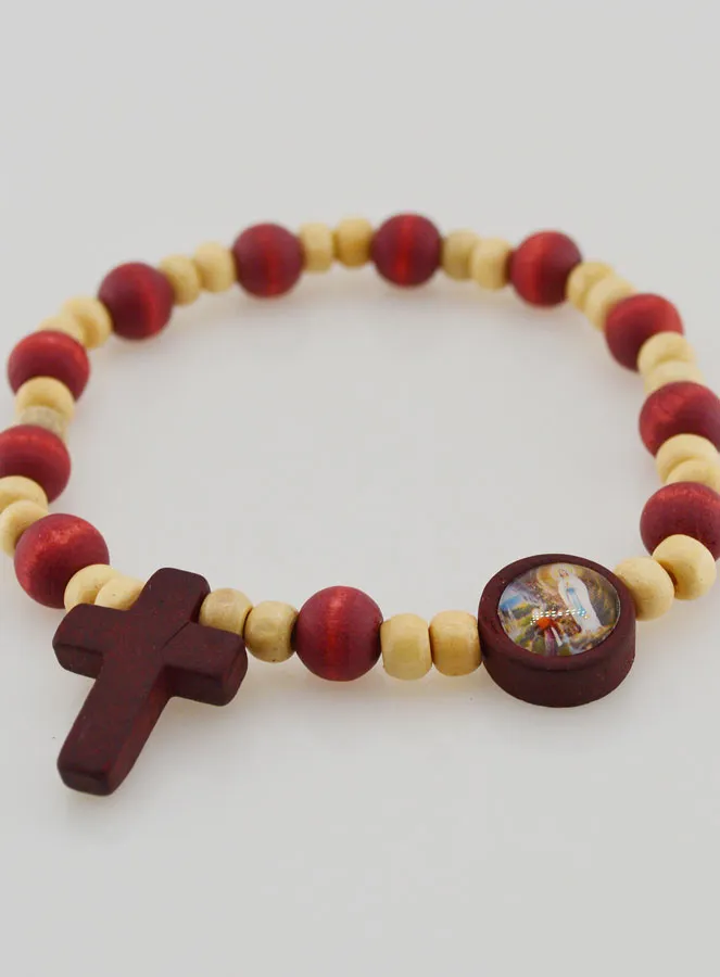 Armband Tientje Hout 2 Kleuren - Medaille Lourdes (pic 2)