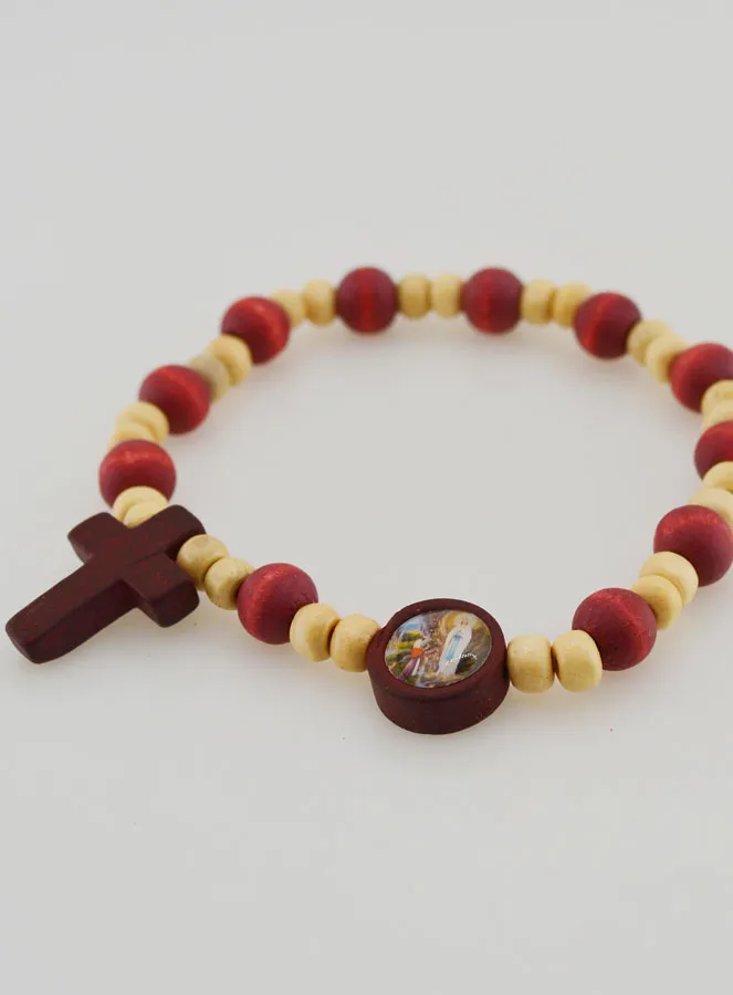 Armband Tientje Hout 2 Kleuren - Medaille Lourdes (pic 4)