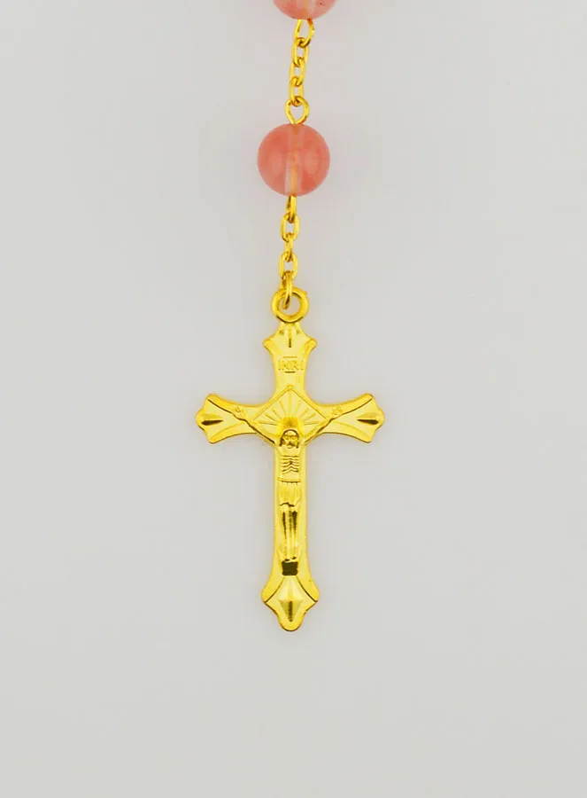 Rozenkrans Trendy Halfedelsteen Rozenkwarts op Vergulde Ketting (pic 3)