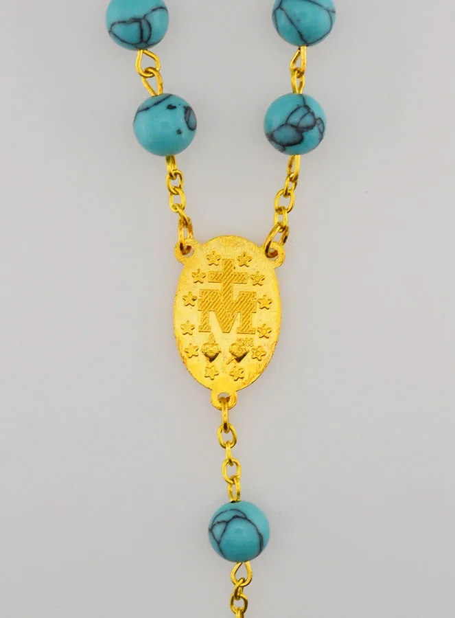 Rozenkrans Turquoise en Vergulde Ketting (pic 4)