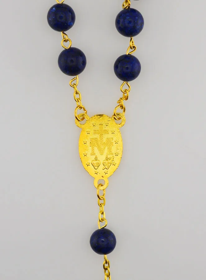 Rozenkrans Lapis Lazuli Stijl Kralen en Goud Ketting (pic 4)