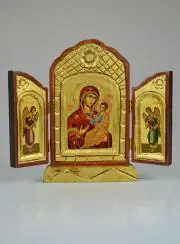 Icoon Drieluik Moeder Gods met Kind op Bladgoud - 26 cm