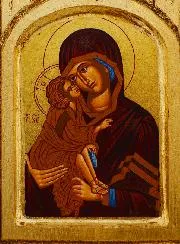 Drieluik Icoon Moeder Gods van Vladimir op Bladgoud - 26 cm