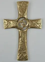 Bronzen Huwelijks Kruis - Verbonden Ringen - 20 cm