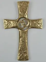Bronzen Huwelijks Kruis - Verbonden Ringen - 20 cm