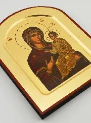 Icoon Moeder Gods Portaïtissa (Iverskaya) Ronde Rand - Bladgoud - 17 cm