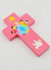 Kruis Hout Kinderen van de Wereld Roze