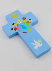 Kruisje Hout Kinderen van de Wereld Blauw
