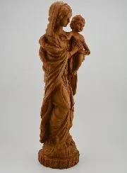 Beeld Moeder Maria met Kind Jezus Handgemaakt - Kleur Hout - 30 cm