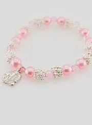 Religieuze Armband Medaille Lourdes - Roze Kralen