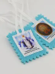Scapulier Maria Wonderdadige van Stof Blauw - 5 cm