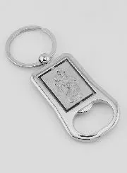 Sleutelhanger Flesopener Heilige Christoffel Zilver