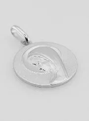 Medaille Maria met Sluier en Aureool van Echt Zilver -18mm