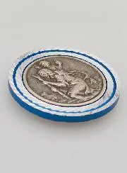 Auto Medaille Christoffel Zilverkleurig met Blauwe Rand - 3,5 cm
