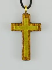 Hanger Kruis Hout Gelakt Goud - 3,8 cm