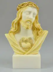 Albasten Buste Standbeeld Hart van Jezus met Doornenkroon - 14cm