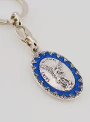 Sleutelhanger Heilige Aarts Engel Michaël - Metaal Blauw Emaille - 4 cm