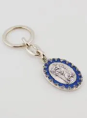 Sleutelhanger Heilige Christoffel Metaal en Emaille Blauw - 4 cm