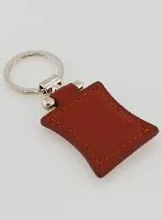 Sleutelhanger Onze-Lieve-Vrouw van Lourdes Echt Leer Bruin en Zilveren Icoon
