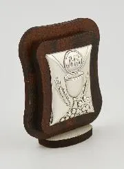 Icoon Eucharistie Zilver op Hout - Eerst Communie