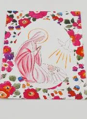 Doop-Kaart Maria met Duif Heilige Geest - Pink Roze