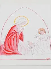 Doop Kaart - Maria en Bescherm Engel - Roze
